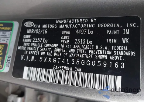 2016 Kia Optima Lx from USA, damaged, VIN 5XXGT4L38GG059163